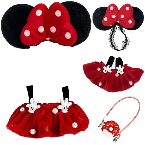 Baby Doll Clothes, 3 PCS Baby Doll Accessories Set with Mouse Ears Headband Red Skirt and Cute Bag, Baby Dolls Clothes for Halloween Christmas Valentines Day Birthdays Anniversaries Gifts