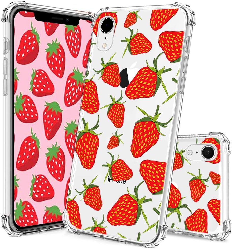 iPhone XR Case Clear,Clear Transparent TPU iPhone XR Case,Yespure [Scratch Resistant + Shock Absorption] Soft TPU Protective Case for iPhone XR Strawberry