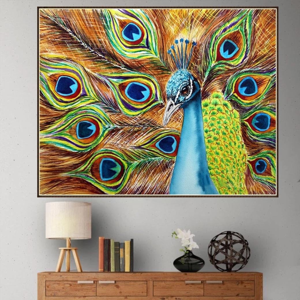 5D Diamond Painting by Number Kit,YOYORI Rhinestone Embroidery Pasted DIY Painting Cross Stitch Kit Drill Arts Craft Wall Sticker (Peacock)