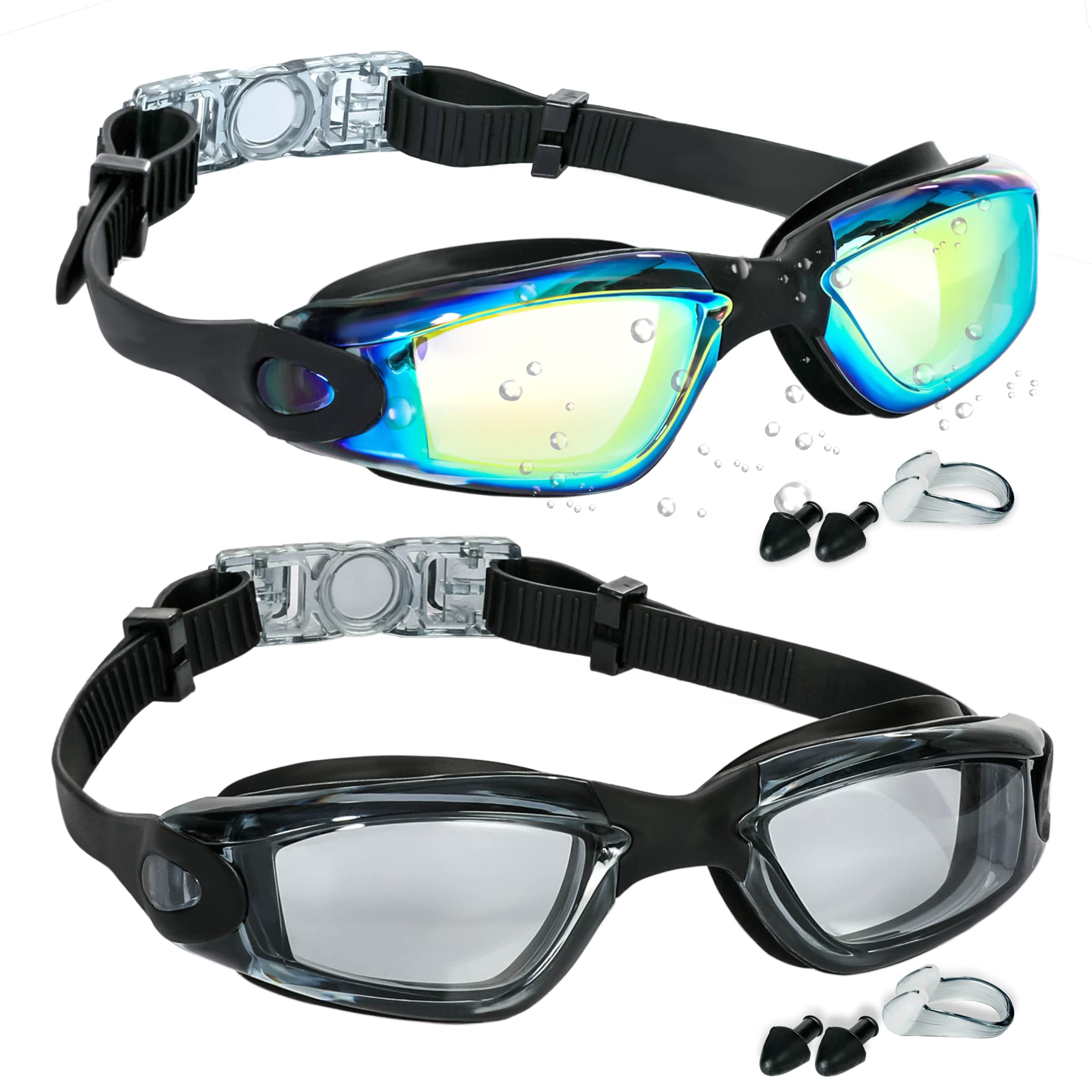 KCDMBUE Swim Goggles - 2 Pack Swimming Goggles Anti Fog No Leaking For Adult Women Men (Aqua & Light Black)