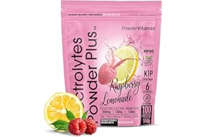 PowderVitamin Electrolytes Powder Plus (100 Servings) Raspberry Lemonade Electrolyte Powder, Zero Calorie, Keto, Zero Sugar, No Maltodextrin, 1000mg Potassium,120mg Calcium,120mg Magnesium, Hydration