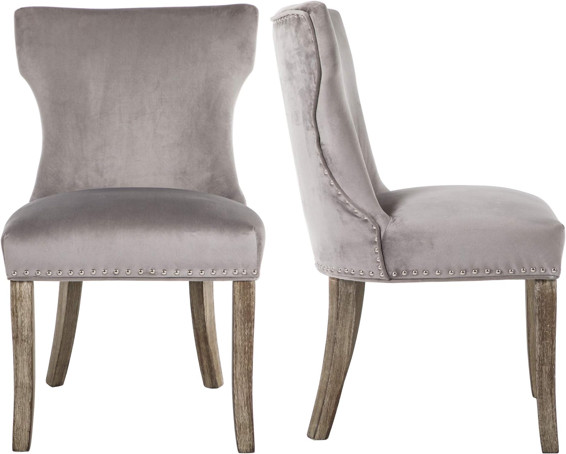DAGONHIL Dining Chair Button Tufted Armless Chair Upholstered Accent Chair with Brown Solid Wooden Legs,Nailed Trim,Set of 2(Gray)