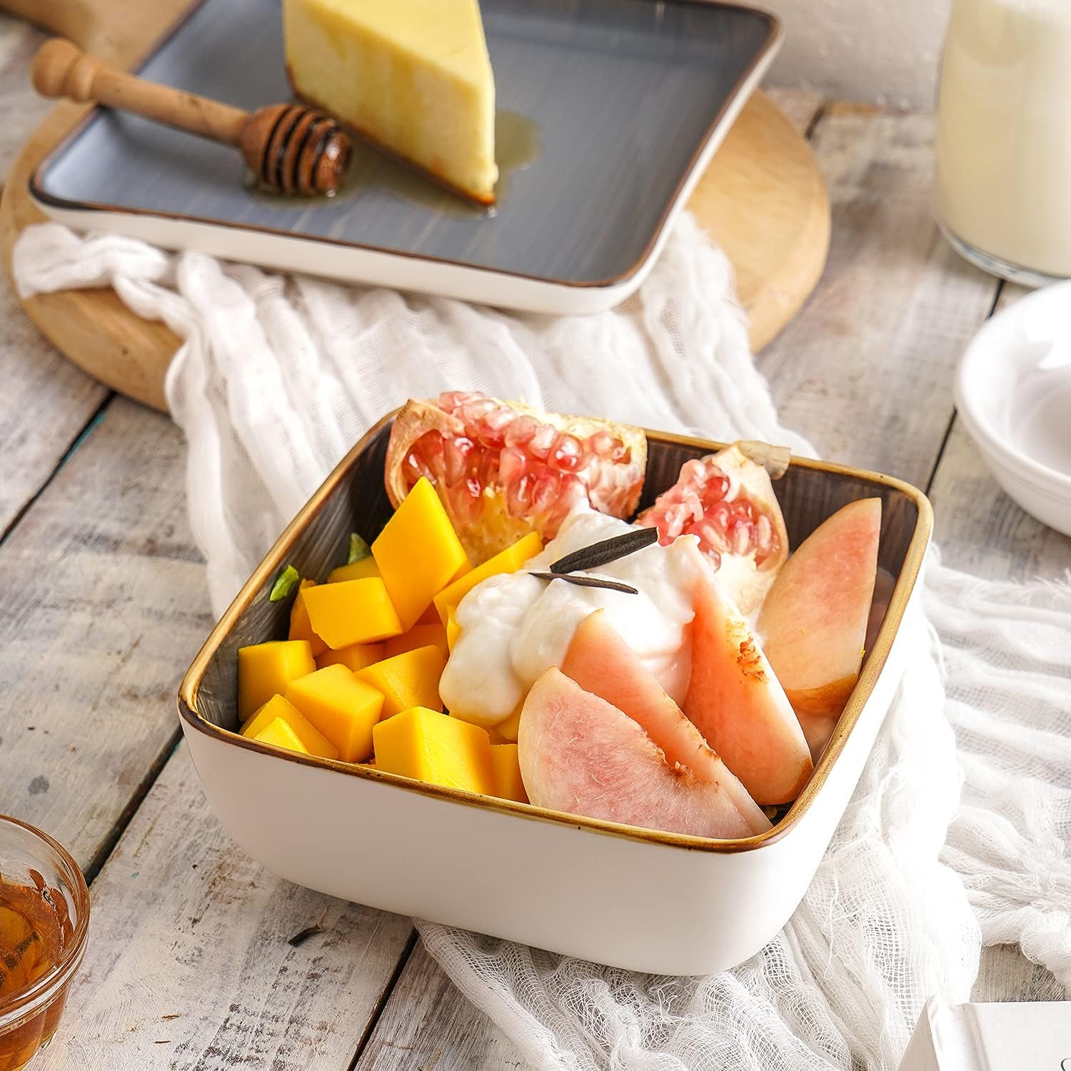  | Stone Lain Brushed Square Porcelain Dinnerware Set, Service For 4, Gray: Dinnerware Sets
