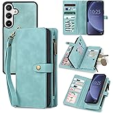 TwoHead for Samsung Galaxy S25 Wallet Case with Card Holder, Detachable Magnetic Phone Case for S25,PU Leather All-Round Protective Phone Case Wallet with Wrist Strap(6.2 in,Blue)