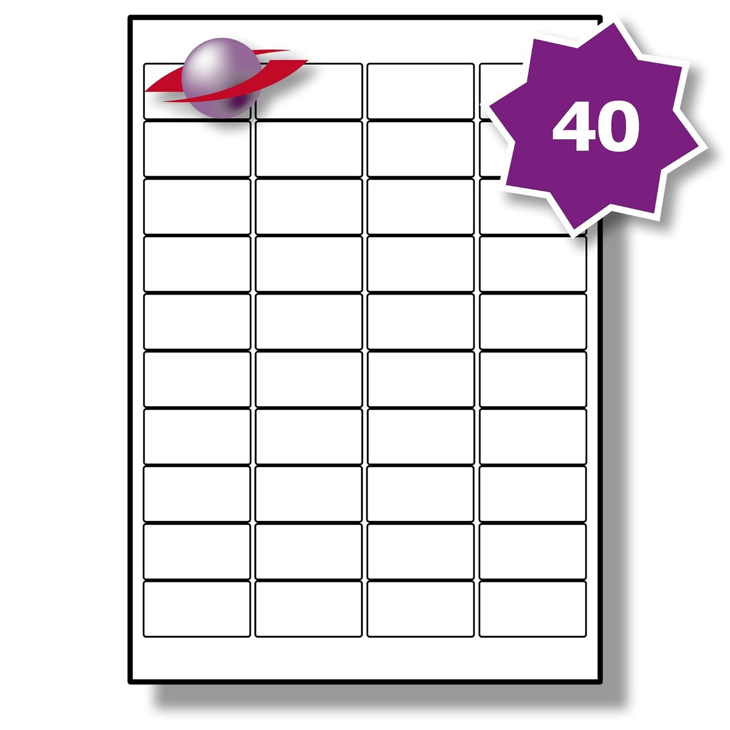 40 Per Page/Sheet, 5 Sheets (200 Sticky Labels), Label White