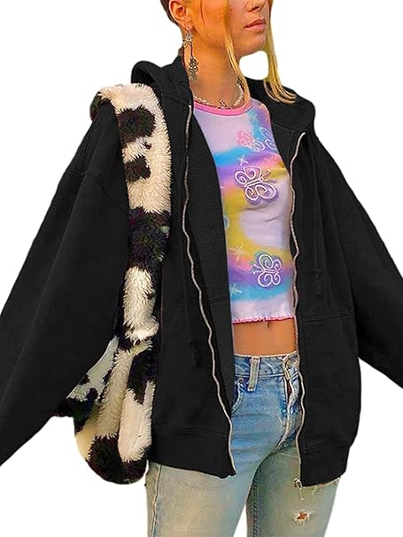 Amazon.com: N /C WomenÂ´s Y2K Hoodie Graphic Oversized Sweatshirt Zip Up Long Sleeve Jacket Coat 