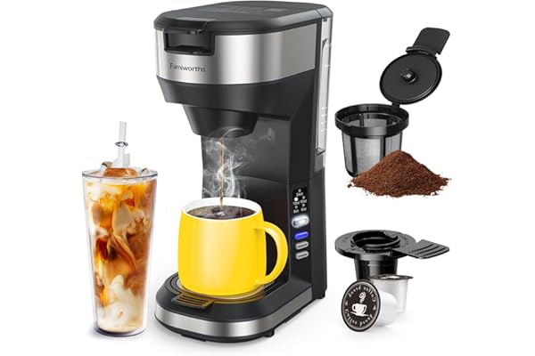 Famiworths Hot and Iced Coffee Maker for K Cups and Ground Coffee, 4-5 Cups Coffee Maker and Single-serve Brewers, with 30Oz 