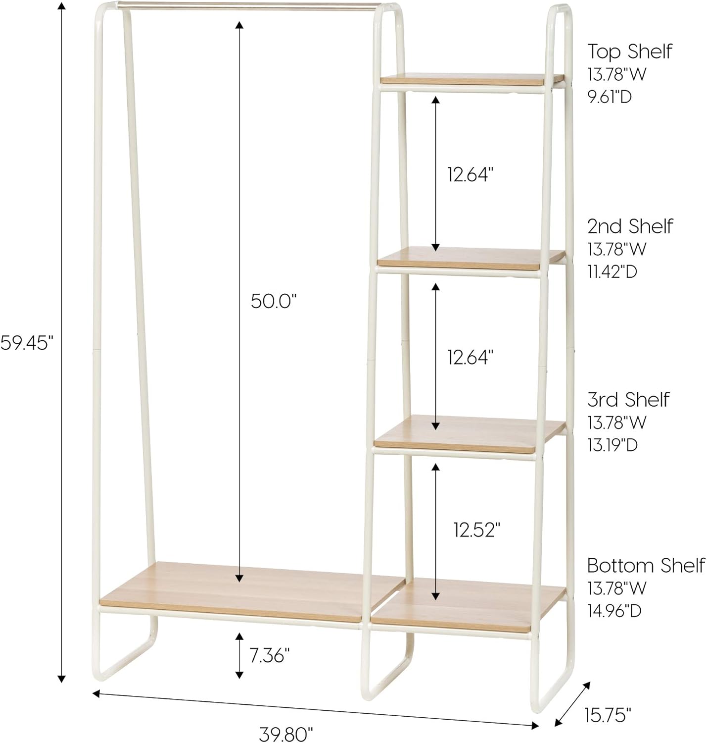 IRIS USA Metal Garment Rack with Wood Shelves, White and Light Brown PI-B3: Home & Kitchen