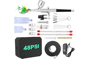 COSVII Airbrush Kit with Air Compressor, 40 48 PSI High Pressure Air Brush Non-Clogging with 0.2/0.3/0.5mm Nozzle/Sets, Airbrush Ideal for Nails Art, Makeup, T-Shirt Painting, Cake Ecorating DIY Model