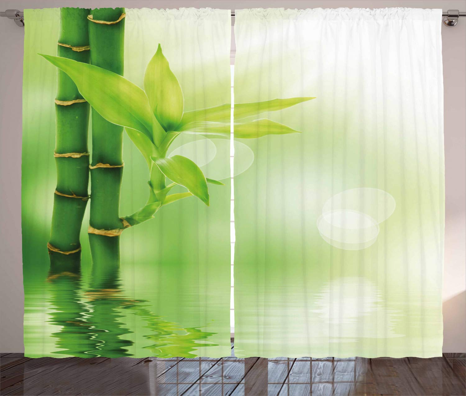ABAKUHAUS Plant Curtains, Chinese Ecology Picture of Bamboo Sticking out of the Water Serene Atmosphere, Living Room Bedroom Window Drapes 2 Panel Set, 280 x 245 cm, Emerald green