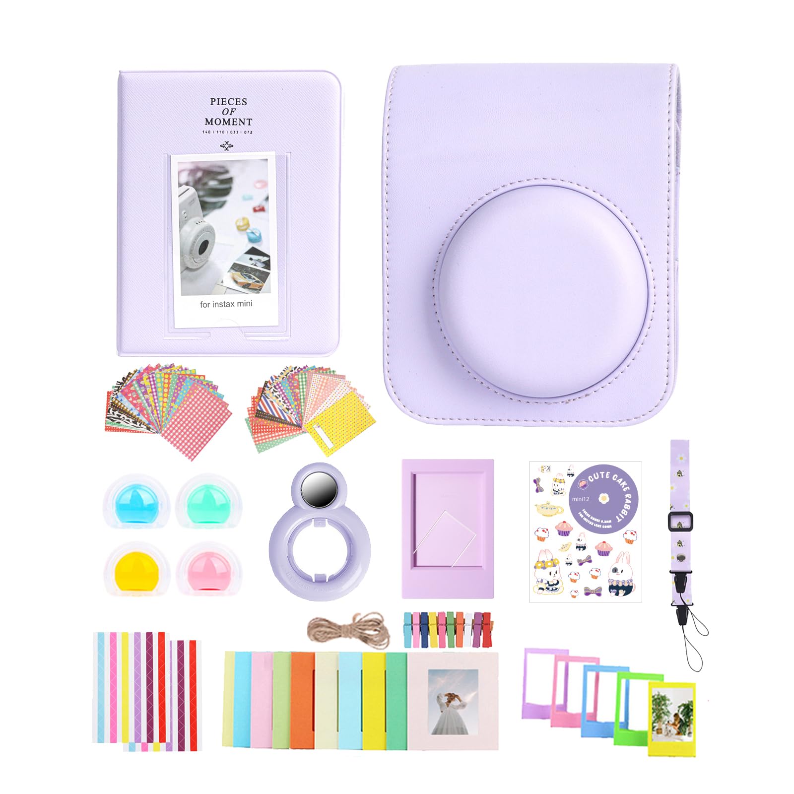 Aisnyho 12 in 1 Accessories Kit for Fujifilm Instax Mini 12 Instant Camera with Camera Case+Photo Album & Frames+DIY Sticker+Selfie Lens+Wall Hanging Frame+Colored Filter (Lilac Purple)