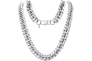 U7 Diamond Cut Miami Cuban Link Chain for Men Women Stainless Steel Curb Chain Necklace, Cool Hip Hop Jewelry Silver/Black/18K Gold Plated Chains, Width 3/6/9/12mm,18/20/22/24/26/28/30 Inch
