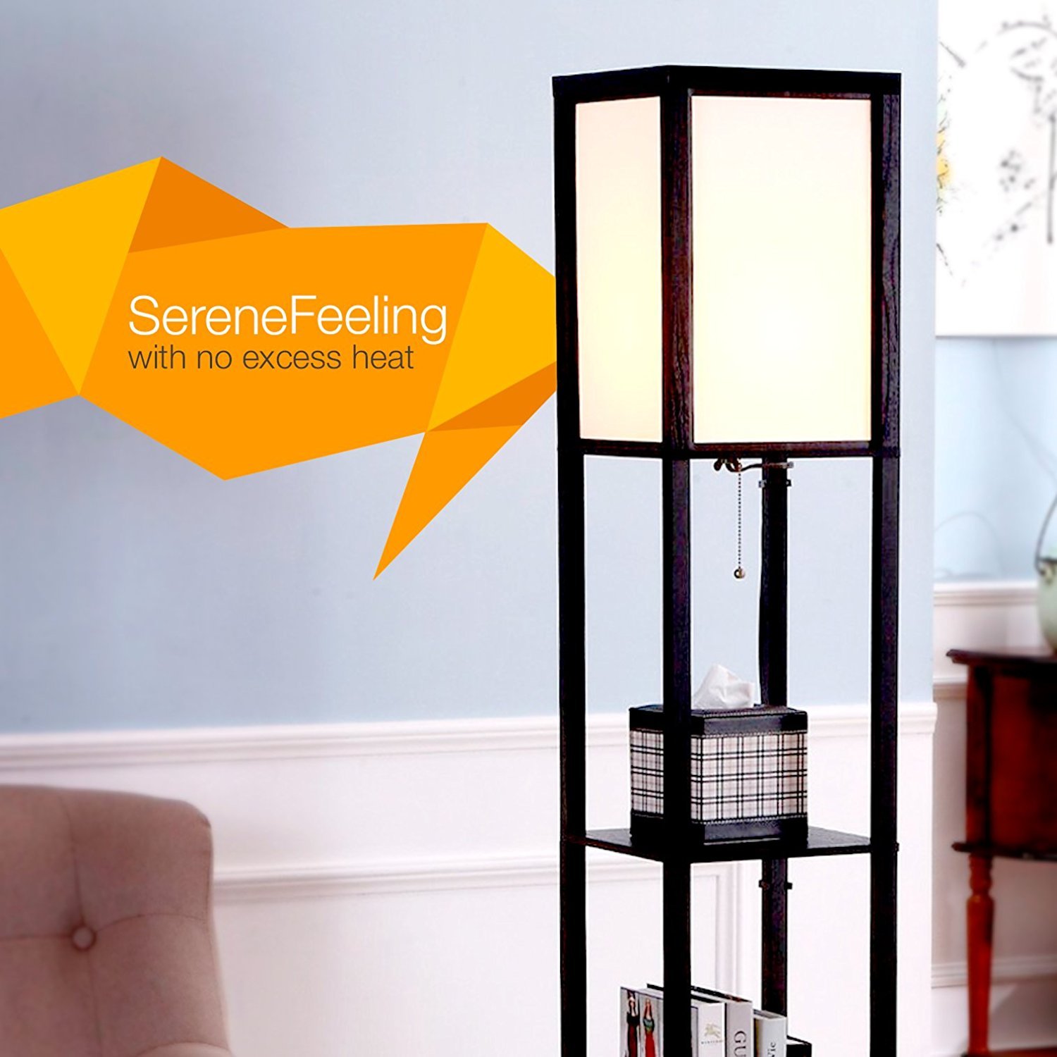 LED Shelf Floor Lamp Standing Lamp Modern with Open Display Shelves