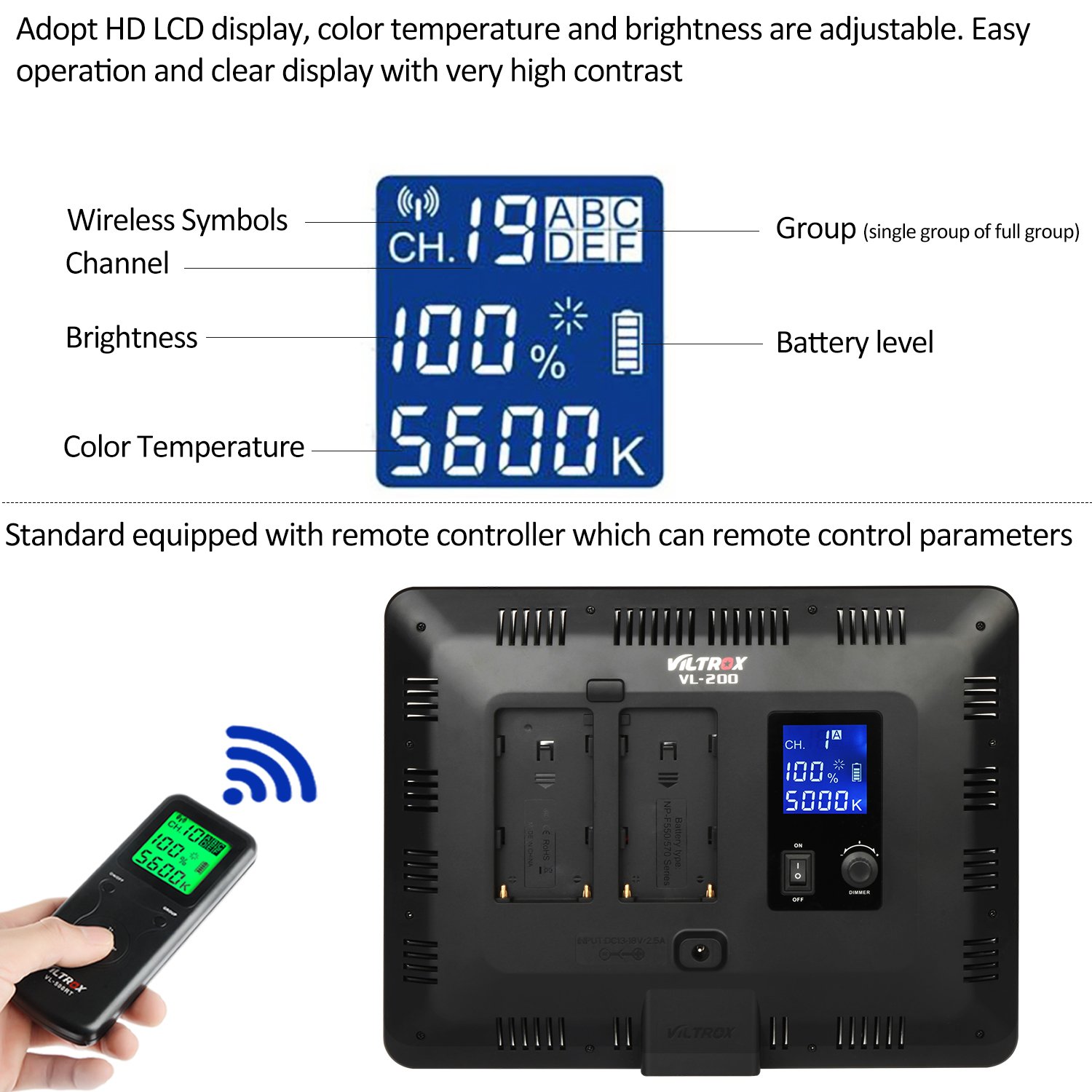 VILTROX 2-Pack VL-200 3300K-5600K CRI95 Super Slim LED Video Light Panel Photography Lighting Kit with Light Stand, Hot Shoe Adapter, Remote Controller, AC Adapter for YouTube Studio Video Shooting …