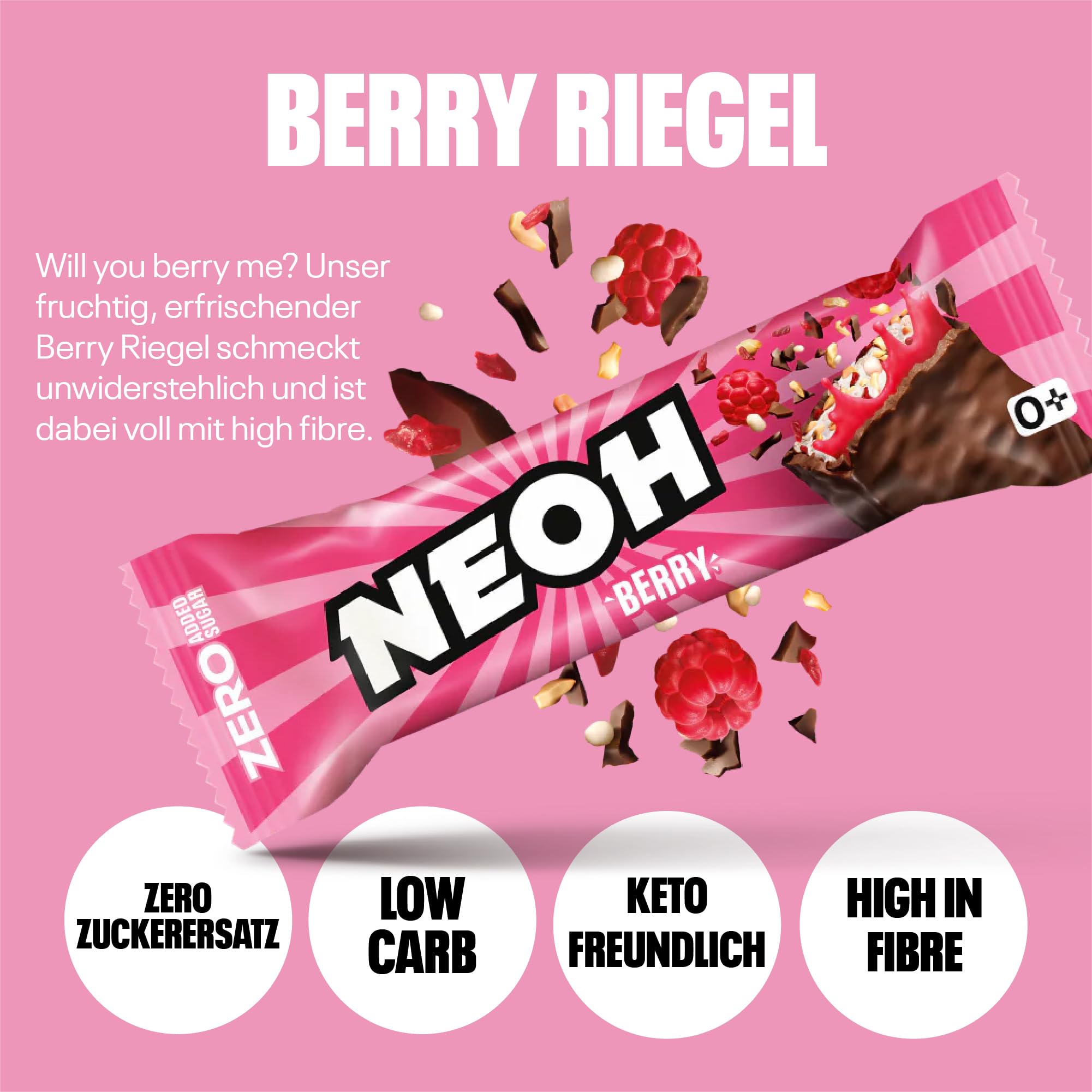 NEOH Low-Carb Beeren-Schokoladenriegel – Ohne zugesetzten Zucker, Voller fruchtiger Beeren und verführerisch guter Schokolade, Palmölfrei, KETO, Low Carb & High Fibre 12x30g Packung 4