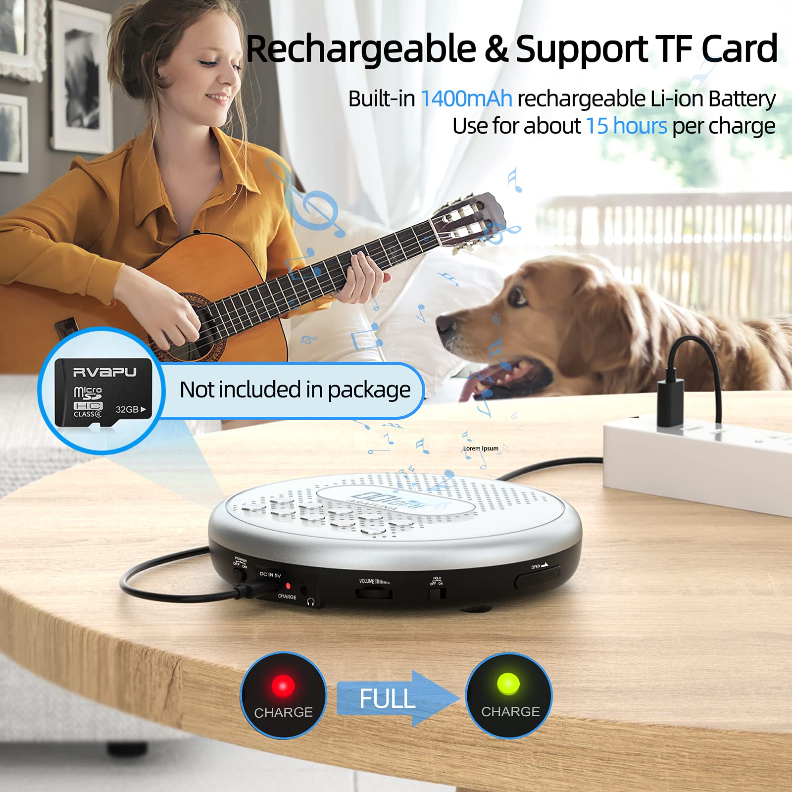ARAFUNA CD Player Portable, Rechargeable Portable CD Players for Car with Speakers, Anti-Skip Small CD Player with Backlit Button, LCD Display and AUX Cable