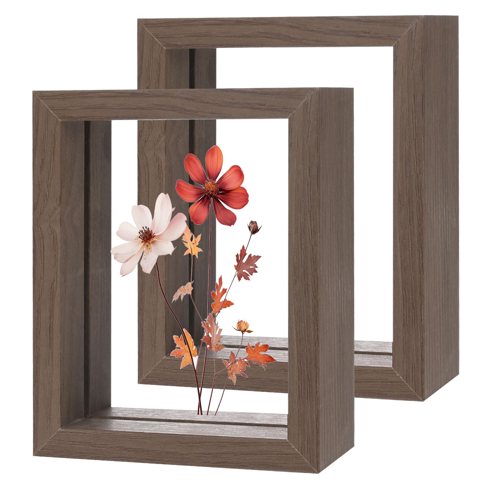 Photo 1 of M METERXITY 2-Pack Wooden Pressed Flower Frame, 3 x 4 Inch Double Acrylic Floating Picture Frame for Dried Flowers/Tabletop/DIY/Handicrafts [Walnut Color]