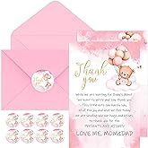 BYBOUS 50 Pack Baby Shower Thank You Cards with Envelopes Stickers - Cute Bear Baby Shower Cards - Baby Girl/Baby Boy Shower Thank You Notes Birthday Supplies, 4 x 6 Inch (Pink)