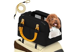 PAWZIDEA Center Console Dog Car Seat, Enclosed Small Dog Armrest Booster Carseat, Secure Straps &Anti Slip, Portable TSA Approved Puppy Pet Carrier Soft-Sided, Removable Pillow Storage Pocket, up 12lb