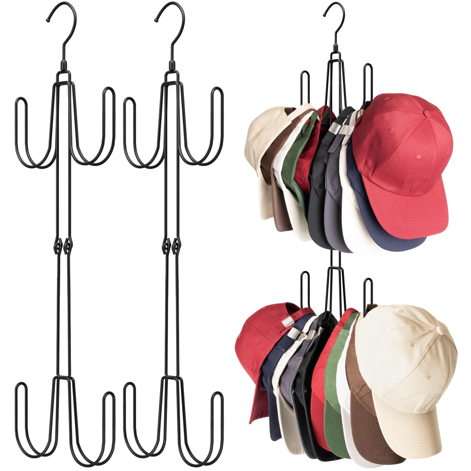 NANATI Hat Hangers for Closet, Stainless Steel Hat Organizer, Hat Racks for Baseball Caps, Cap Organizer for Baseball Caps, 2 Pack
