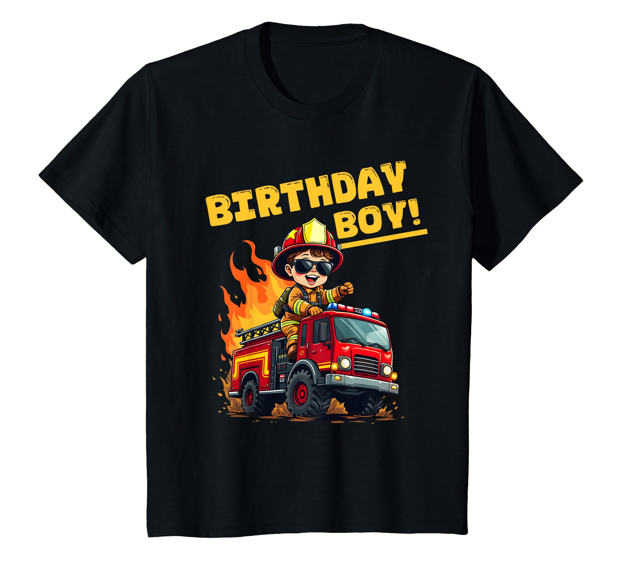 Photo 1 of Kids Boys Birthday Fire Truck Firefighter Toddler Bday Party fun T-Shirt