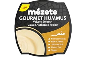 Mezete Classic Hummus, 100% All Natural Dips and Spreads, On the Go Tahini Rich Vegan Dip with No Preservatives, Gluten-Free, Shelf-Stable, and No Refrigeration Required, 7.5 Ounce