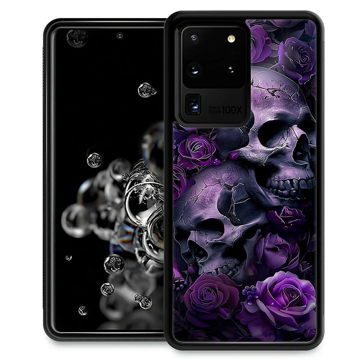 Photo 1 of Punmada Compatible with Samsung Galaxy S20 Ultra Mobile Case Creative Acrylic Back Panel Silicone Protection Grip Specially Designed for Samsung Galaxy S20 Ultra Purple Skull Rose