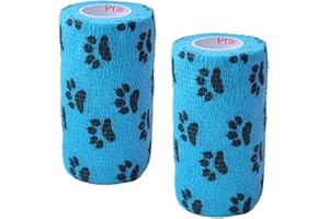 PRAIRIE HORSE SUPPLY Vet Wrap Wrap Tape (Blue with Paw Prints) (2 Pack) (3 Inch x 15 feet) Self Adhesive Adherent Adhering Cohesive Flex Self Stick Bandage Grip Roll Dog Cat Pet Horse