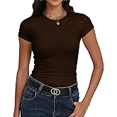 Roselux Women's Crew Neck Short Sleeve Fitted Shirts Basic Stretchy T-Shirt Summer Workout Casual Tops