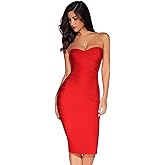 Women's Midi Cocktail Dresses Strapless Bandage Bodycon Dress Wedding Party Dress