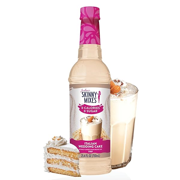 JORDAN’S SKINNY SYRUPS SUGAR FREE COFFEE SYRUP, ITALIAN WEDDING CAKE SYRUP FLAVOR, ZERO CALORIE FLAVORING FOR LATTE, PROTEIN SHAKE, COCKTAIL & MORE, GLUTEN FREE, KETO FRIENDLY, 25.4 FL OZ, 1 PACK