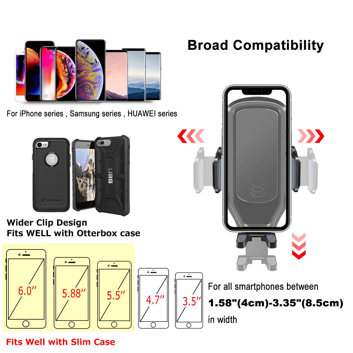 Car Phone Mount, Air Vent Cell Phone Holder for Car Universal Gravity Automatic Clip Locking Car Phone Holder Cradle Compatible with iPhone Xs MAX/XR/X/8/8Plus/7/7Plus/6s, Galaxy S10/S9/S8 LG Pixel