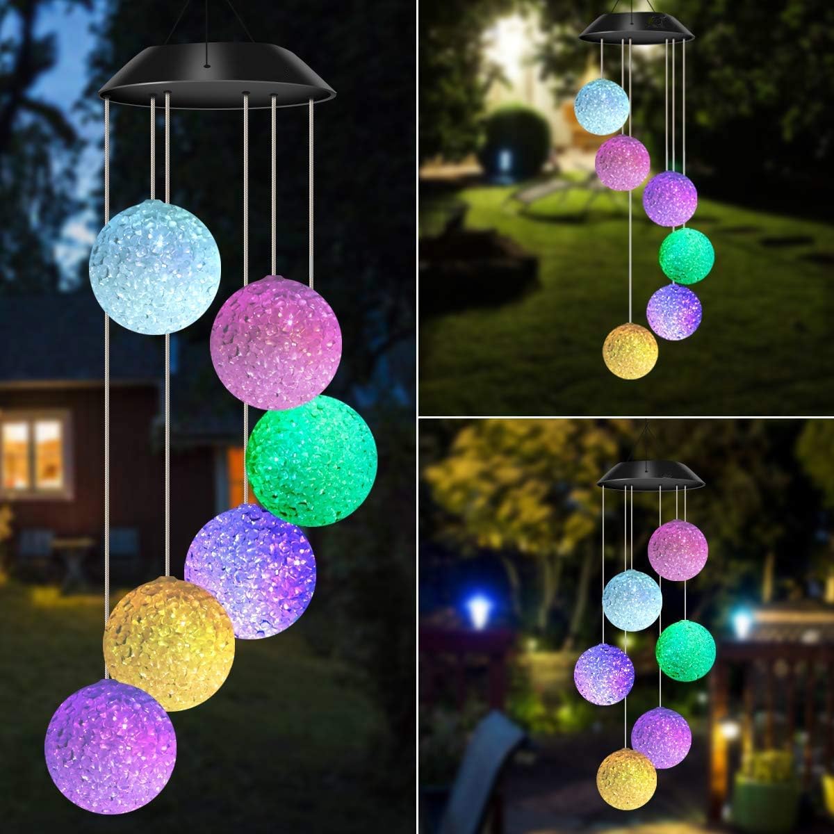 Wind chimes Color Changing Solar Power Wind Chime Crystal Ball Wind chimes Mobile Portable Waterproof Outdoor Decorative Romantic Wind Bell Light for Patio Yard Garden Home (2 pack Crystal Ball) : Garden & Outdoor