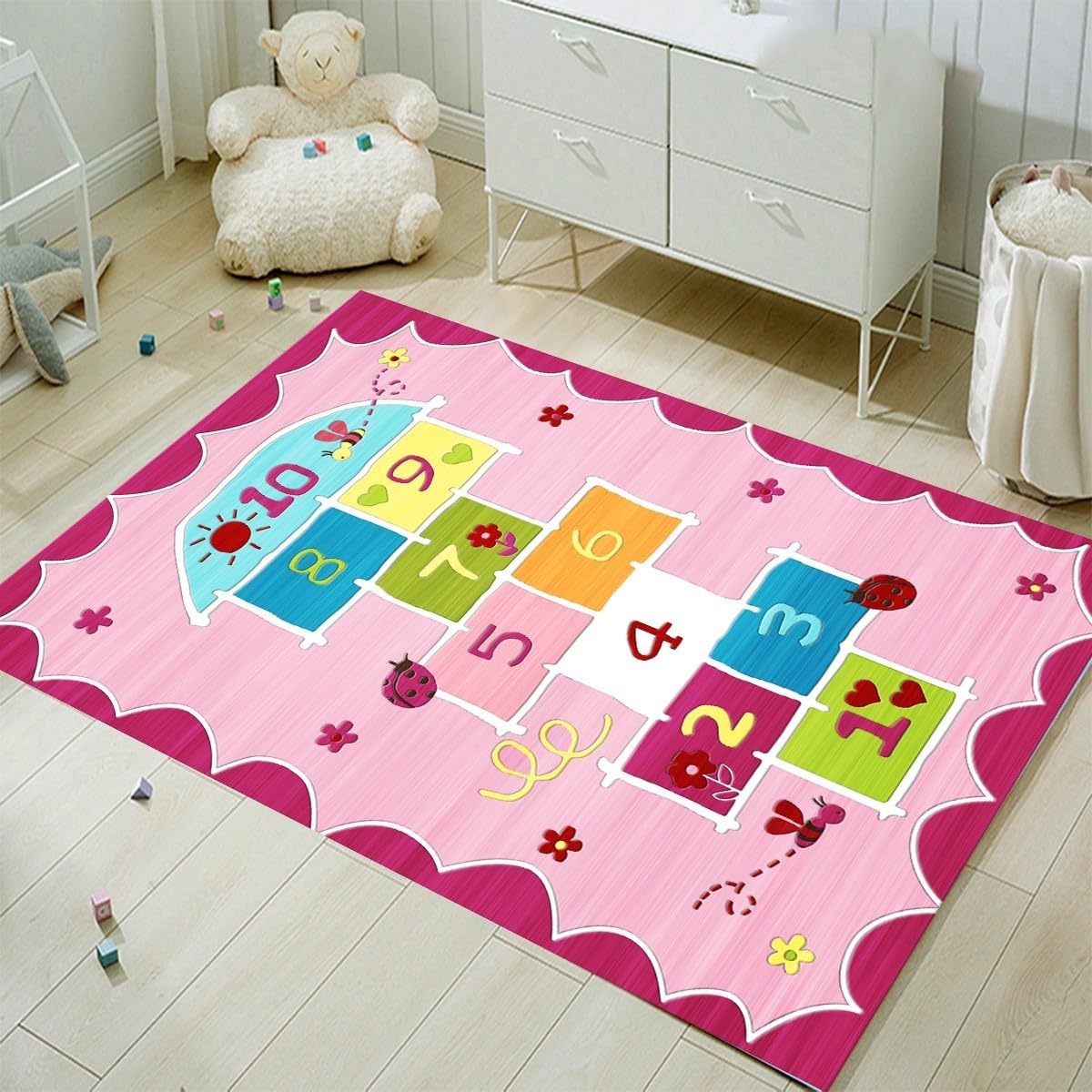 FODELIUY Hopscotch Rug, Kids Rugs for Playroom, Kid's Play Mat, Cute Indoor or Outdoor Play Carpet for Children - Fun, Educational Games for Boys & Girls(31×63inch/80×160cm)