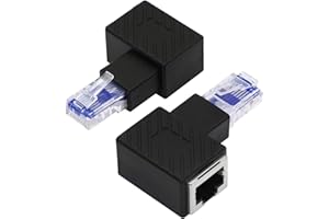 YACSEJAO Cat5e/Cat6 RJ45 Ethernet Adapter，2Pack 90 Degree Ethernet RJ45 / 8P8C Male to Female Right Angle Adapter Support Cat