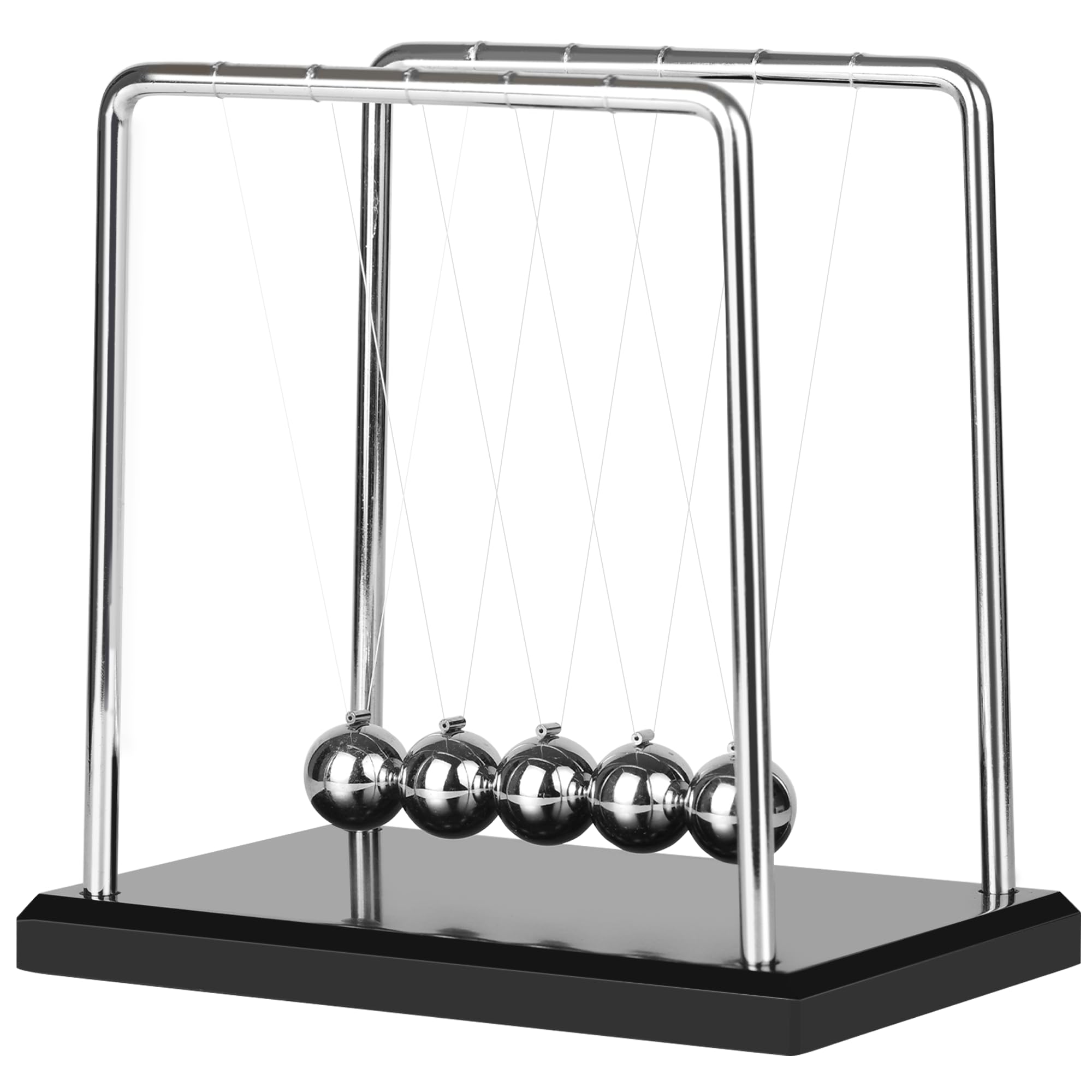 Large Newtons Cradle Balance Pendulum 5 Balls, Wooden Base Newton's Cradle, Desktop Toys Kinetic Toys for Kids Adults, Office Home Desk Décor, Fun Science Physics Learning