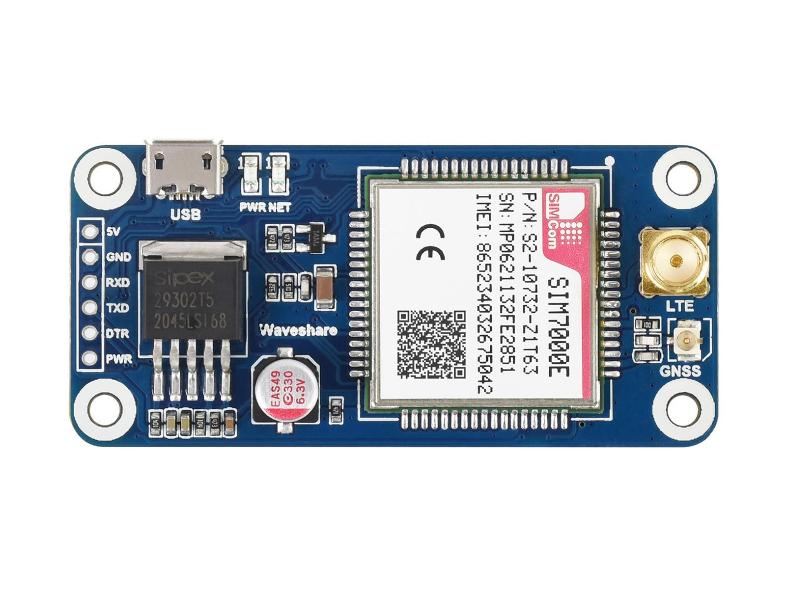 Waveshare NB-IoT eMTC Edge GPRS GNSS Hat for Raspberry Pi Zero W WH 2B 3B 3B+ Based on SIM7000E Support GNSS positioning Onboard USB interface voltage translator