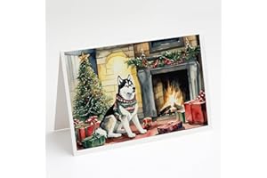 Caroline's Treasures DAC2753GCA7P Siberian Husky Cozy Christmas Greeting Cards Pack of 8 Blank Cards with Envelopes Whimsical A7 Size 5x7 Blank Note Cards