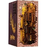 Revell Harry Potter Diagon Alley 3D Book Nook Wooden Puzzle Kit | DIY 3D wooden puzzle booknook featuring Diagon Alley with built-in LED lights. Perfect bookshelf decor for adults.