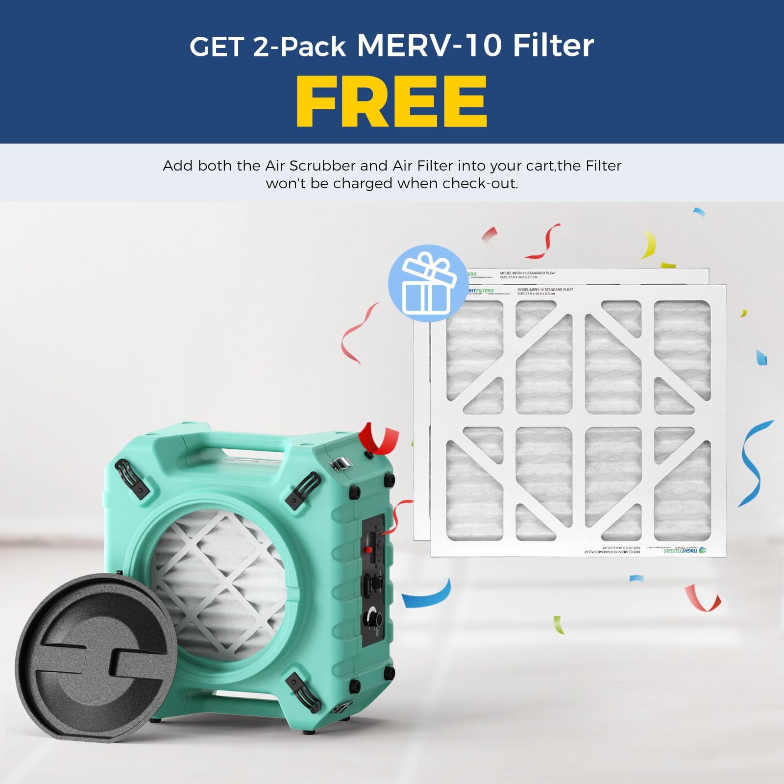 ALORAIR PureAiro HEPA Pro 770 industrial Air Scrubber, 3-Stage Filtration System, GFCI Outlet, Negative Machine, Air Scrubber for Water Damage Restoration Interior Decoration, Green