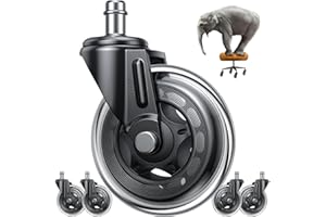 Office Chair Replacement Wheels Set of 5, 3" Heavy Duty Rubber, Safe for All Floors, Quiet, Universal Fit & Quick Installatio
