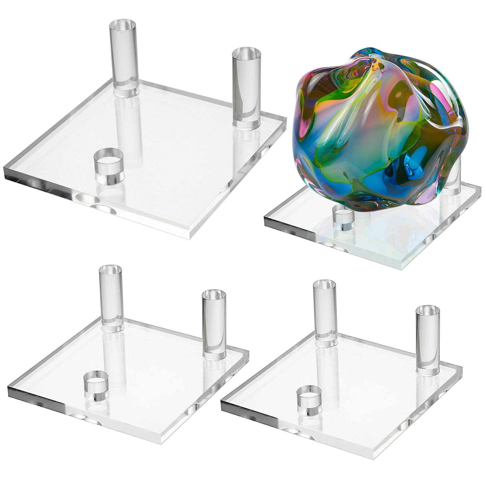 Hipiwe Clear Acrylic Display Stand - Three-Peg Display Easel Stands for Fossil Coral Geodes Rock Mineral Agate Small Collectibles, Set of 4