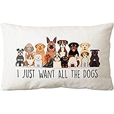 Sidhua Farmhouse Dog Themed Pillowcase Decoration for Home, I Just Want All The Dogs Throw Pillow Cover 12"x20", Dog Lover Mom Owners Gifts