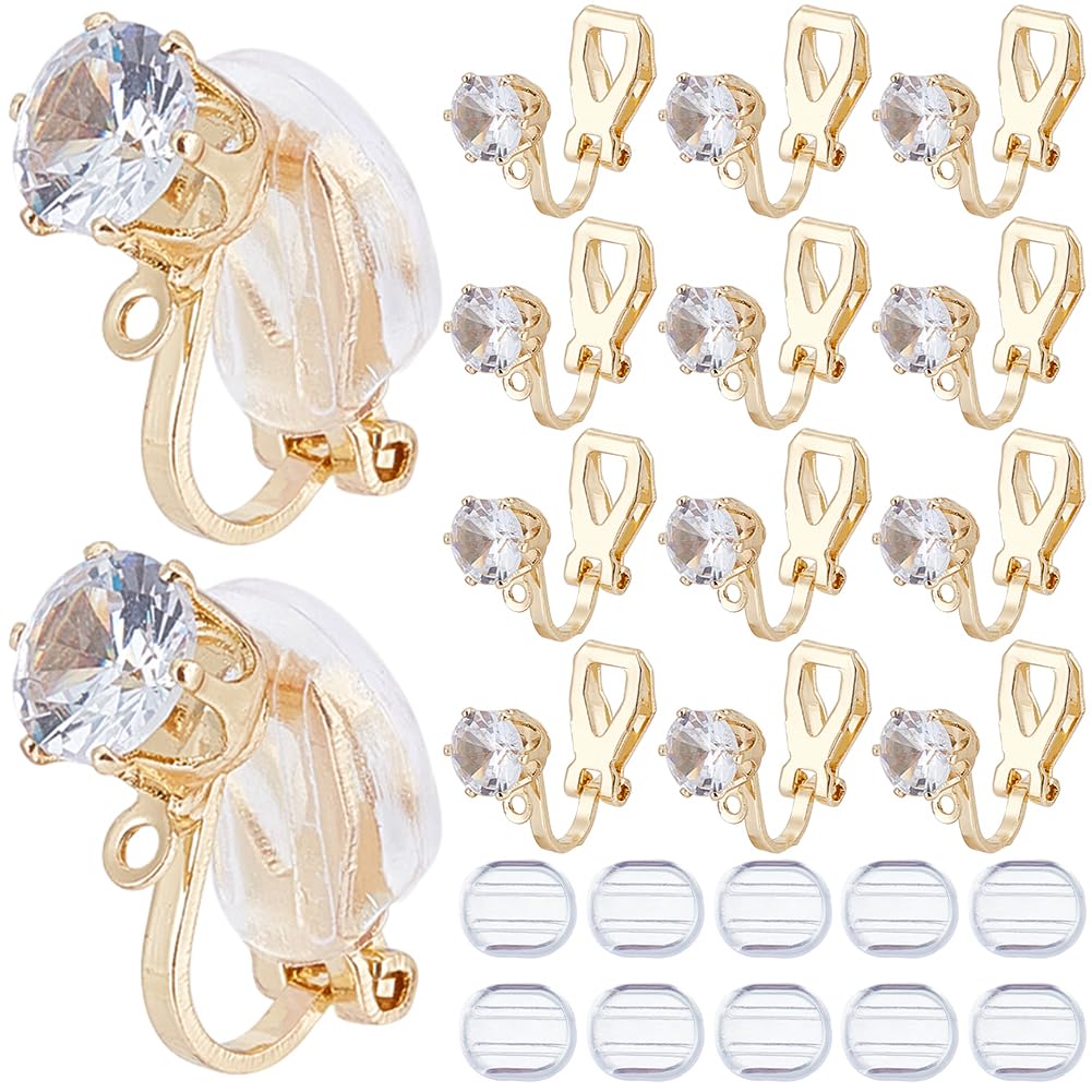 SOFPLATE 1 Box 32Pcs Clip-on Earring Converter Clip on Earrings Backs Brass Non Pierced Triangle Shape Clip Converters with Crystal Rhinestone and Pads Earring Clips for jewellery Making Supplies DIY