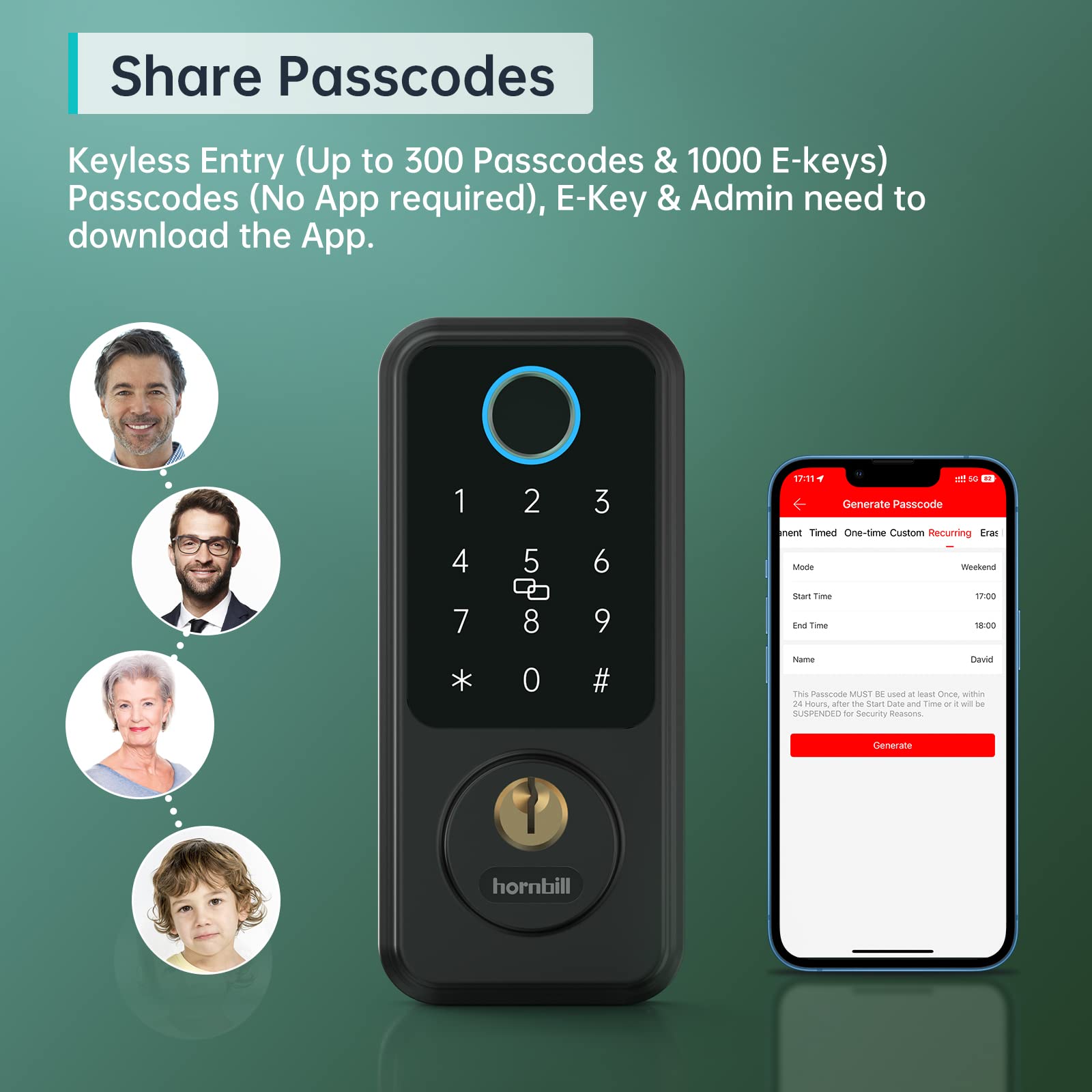 Smart Keyless Entry Door Lock, Hornbil Smart Deadbolt Door Locks for Front Door with Fingerprint Bluetooth Electronic Deadbolt, Biometric Touchscreen Keypad Door Lock, Works with App, Black