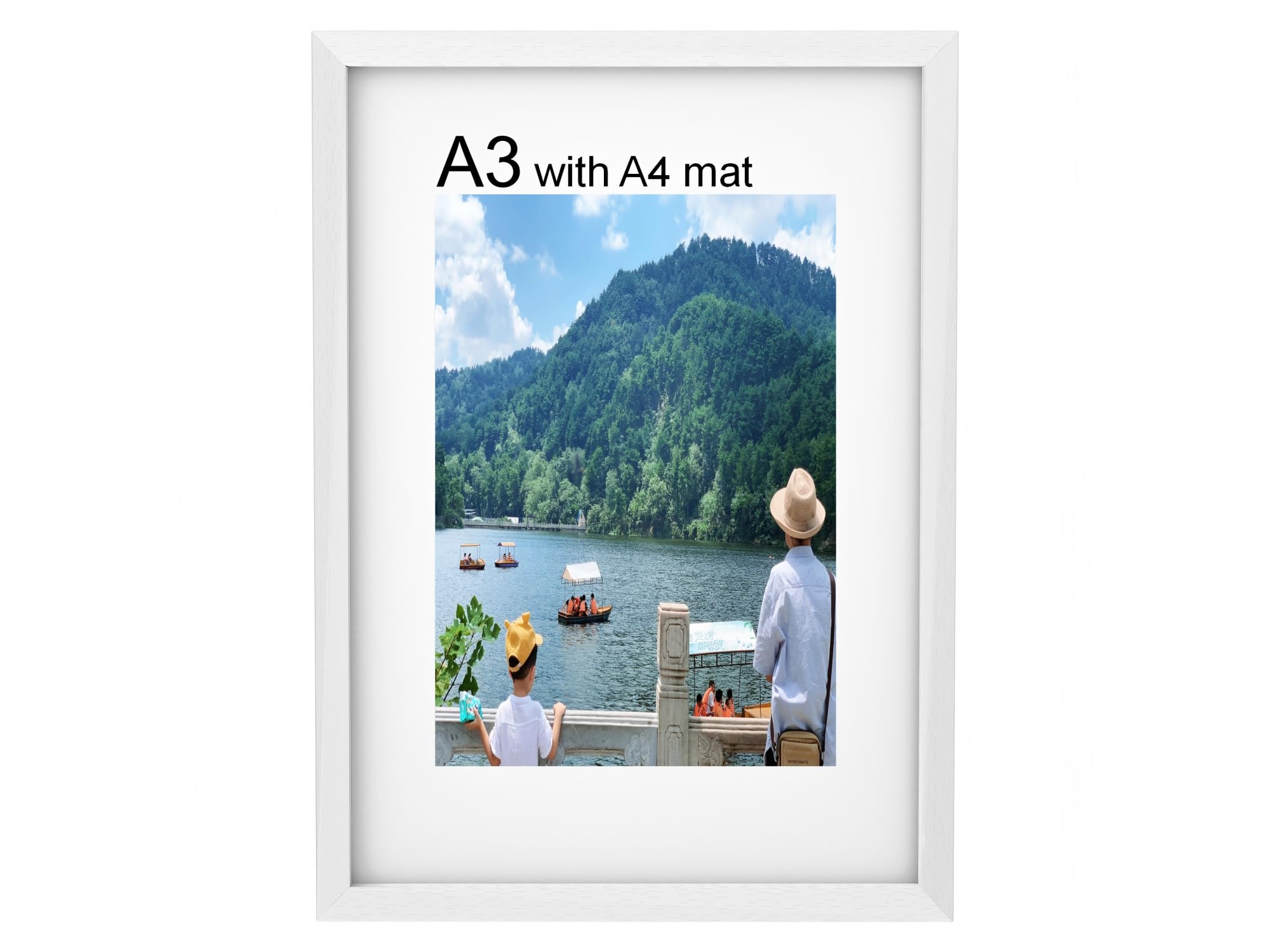 A3 Frame, Wooden Picture Frame 29.7 x 42 cm with A4 Mount and Plexiglass, A3 Poster Frame，Display Landscape or Portrait Orientation, Photo Only Wall Hanging, White