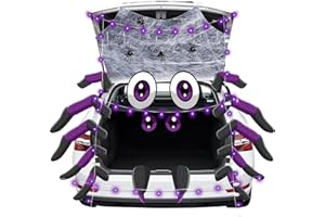 HEORIM Halloween Trunk Or Treat Car Decorations Kit, 19Pcs Spider Design Stickers with Spider Web and LED Lights, Trunk or Treat Decorations for SUV Garage Door Entryway Archway Party Supplies