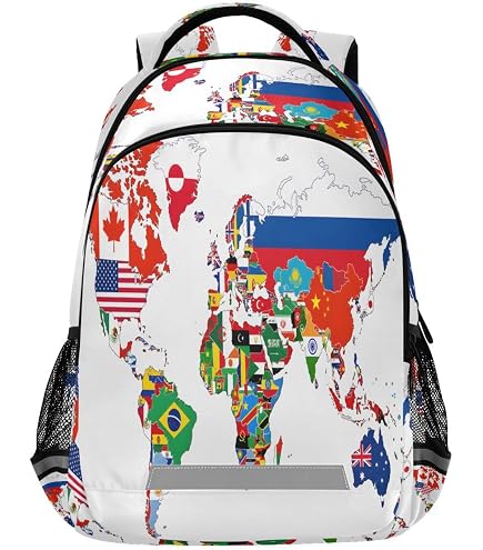 Bolaz Travel Backpack Laptop Backpack College Computer Bag Gift National Flag World Map for Men & Women : Electronics