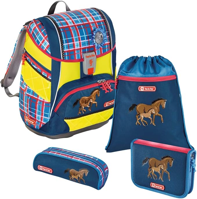 Schulranzen Set Pferd 3-tlg Mädchen pink rot Ranzen Tornister Schultasche