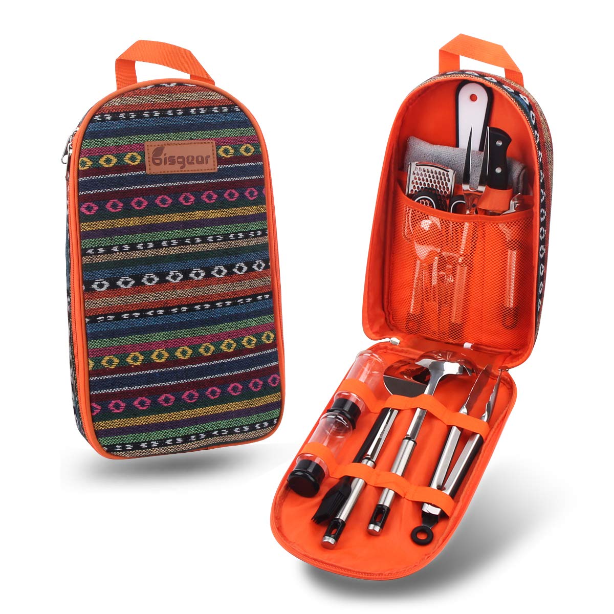 Photo 1 of Bisgear 17pcs Backpacking Camping Cookware Kitchen Grill Utensil BBQ Organizer Travel Mess Kit with Water Resistant Case, Cutting Board, Rice Paddle, Tongs, Scissors, Knife, Spork